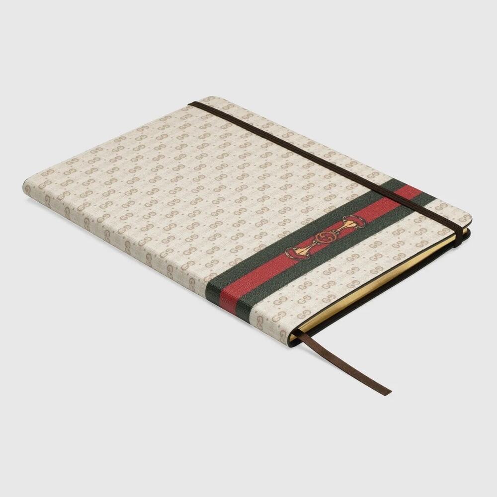 Gucci GG Supreme Notebook with Web & Horsebit Ivory/Brown New with Dustbag & Box